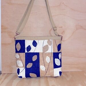 Handmade Burlap Crossbody Bag One Of A Kind 12”Wx11”H